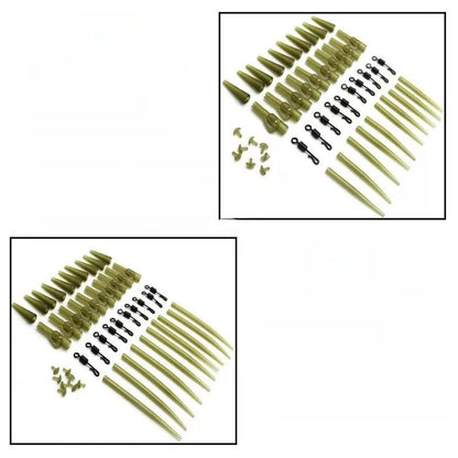40pcs Carp Fishing Components Silicone Anti Sleeves Swivels Clips Rig Set