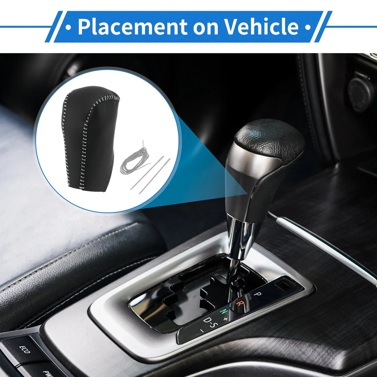 1 Pc Gear Shift Knob Cover for Toyota RAV4 (2013–2016) Black Gray Faux Leather