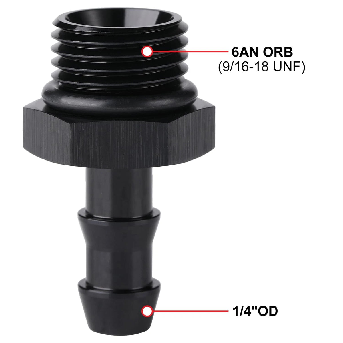 6AN -6 ORB Male to 1/4 Hose Barb Straight for Universal Applications