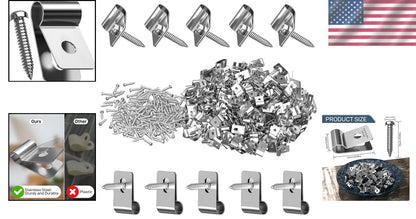 Set of 200 Stainless Steel Fence Mounting Clips & Screws
