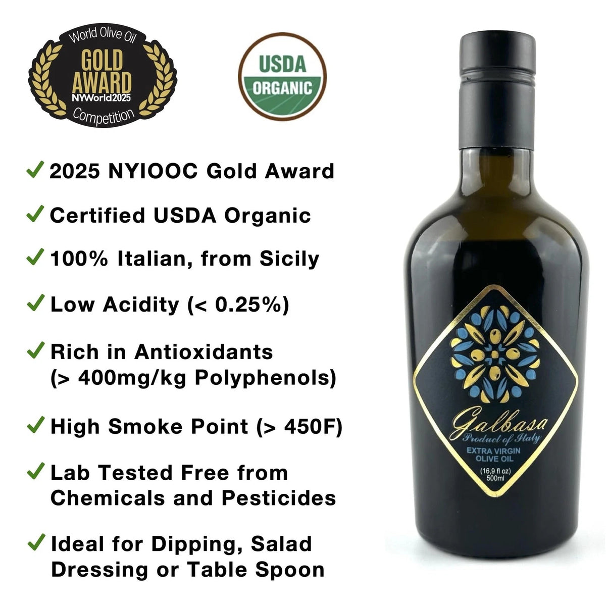 Organic Olive Oil from Sicily, Italy 16.9 Fl Oz (Pack of 1)
