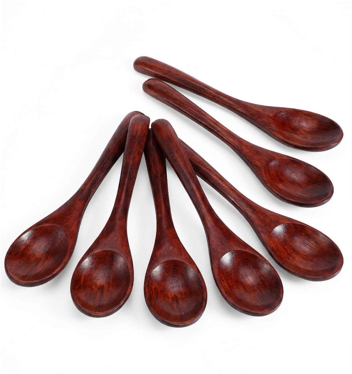 Set of 7 Wooden Eating Spoons for Natural Tea (4.7in, Brown)