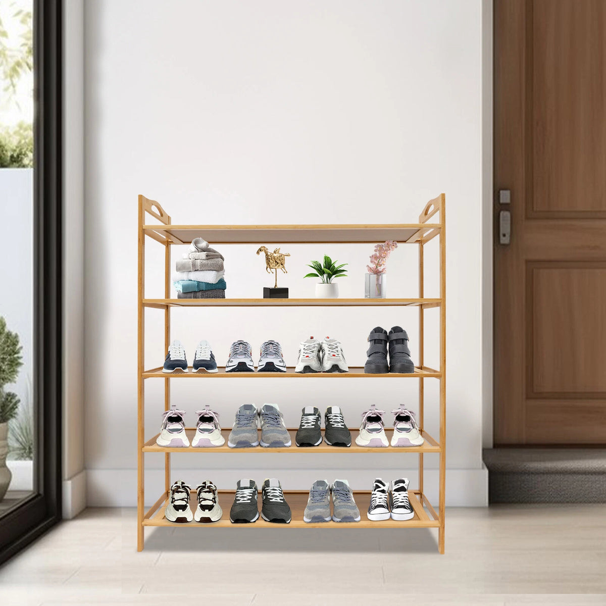 5 Tier Bamboo Shoe Rack for Entryway Storage (No Part Numbers)