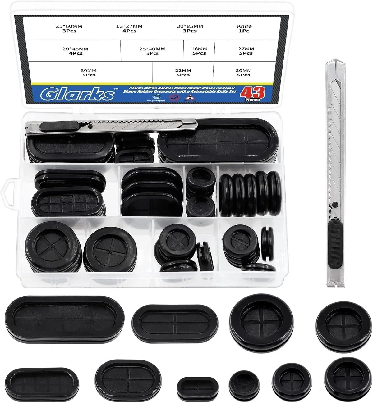 Set of 43 Rubber Grommets for Various Applications (Oval & Round)