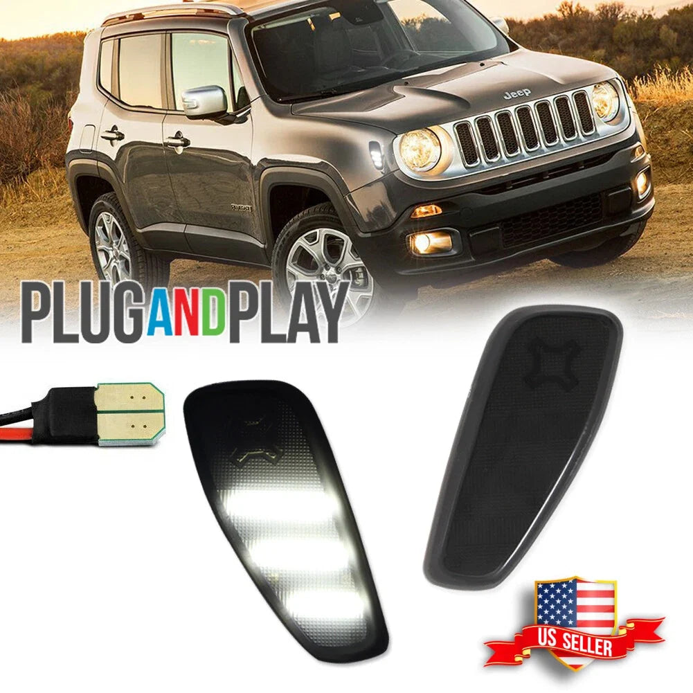 Set of 2 Smoked White LED Side Marker Lights for Jeep Renegade (2015–2023)