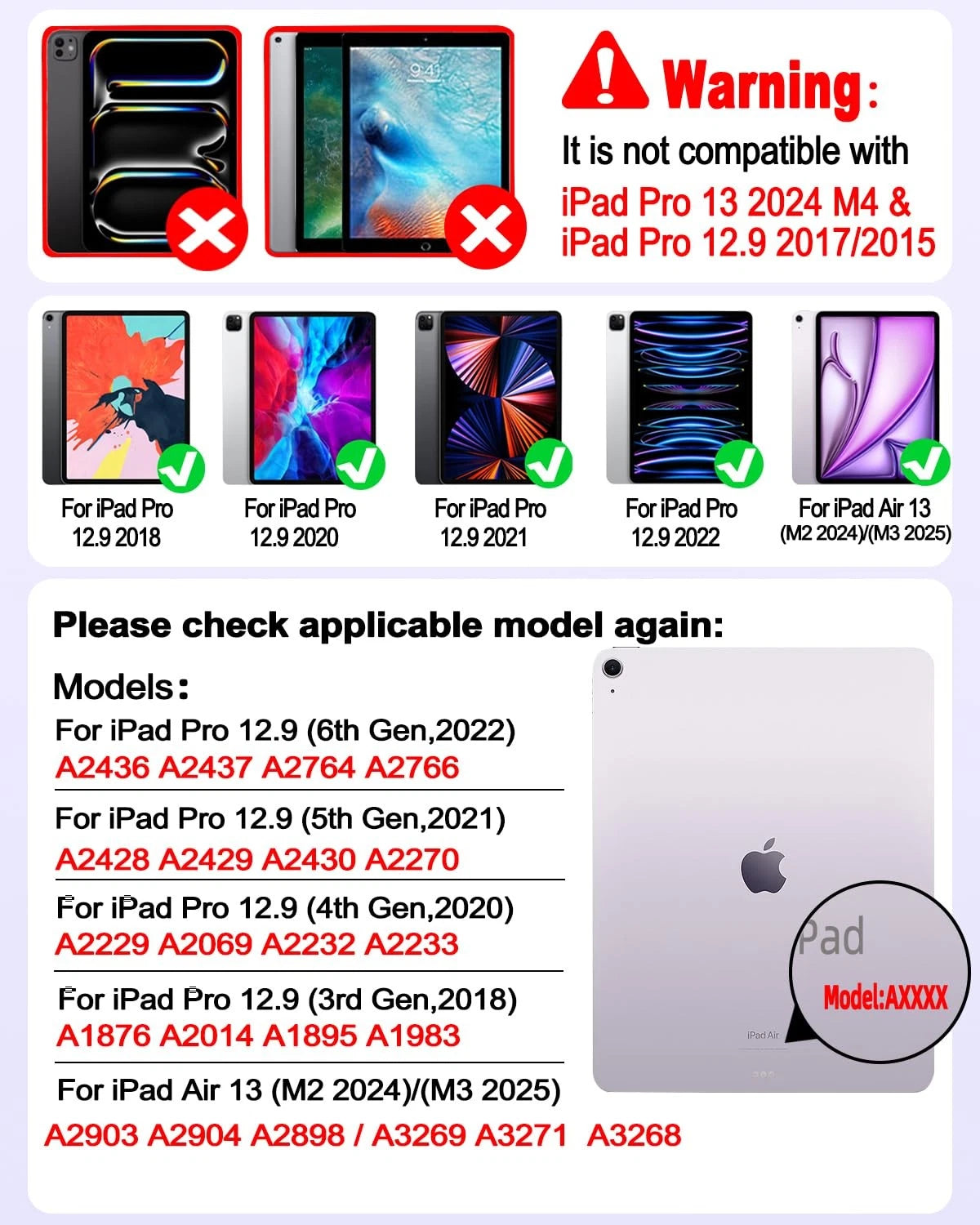 TabletKeyer Magic-Style Case for iPad Air 13, iPad Pro 12.9 (No Part Numbers)