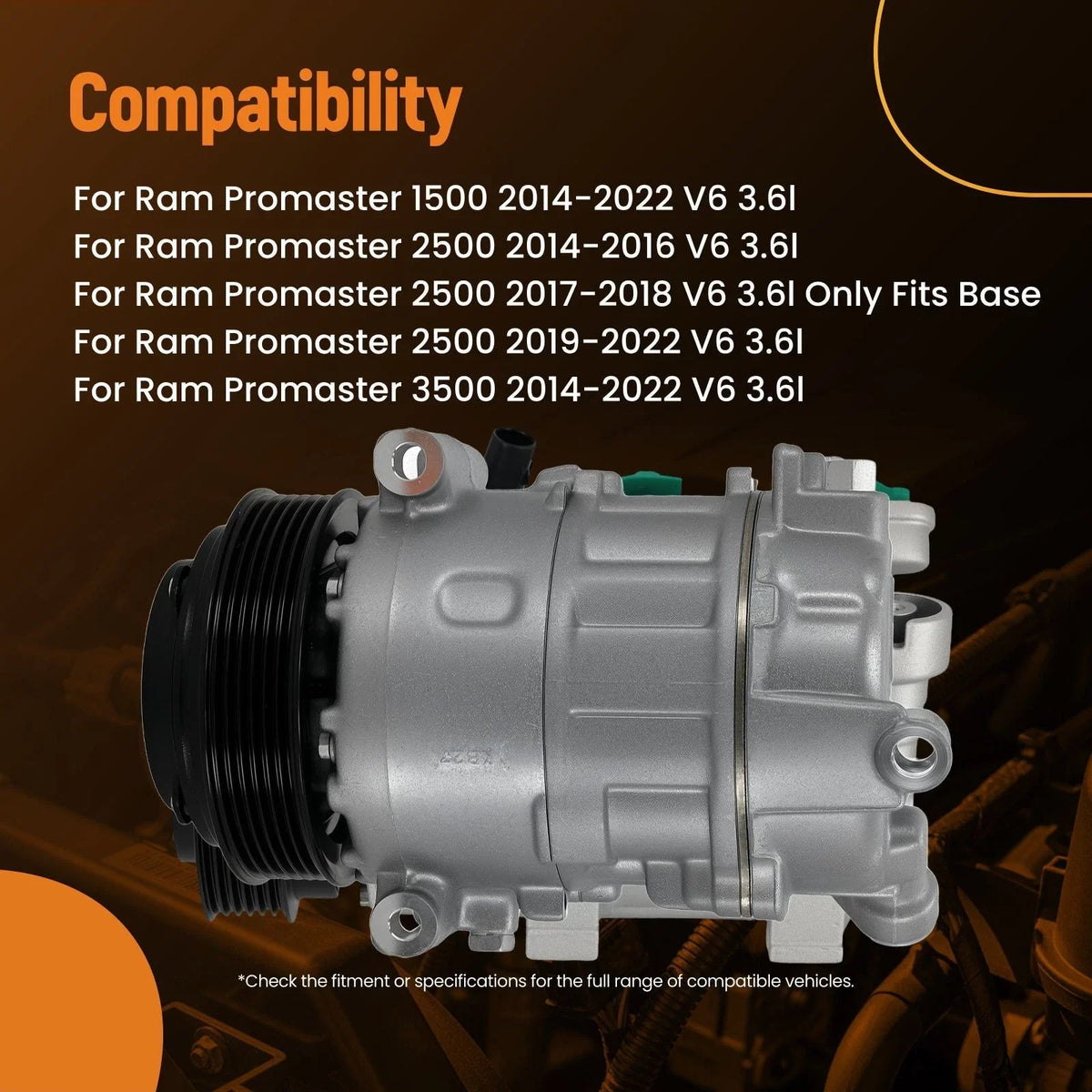 Air Conditioning Compressor w/Clutch for Ram ProMaster (2014–2022) 198396