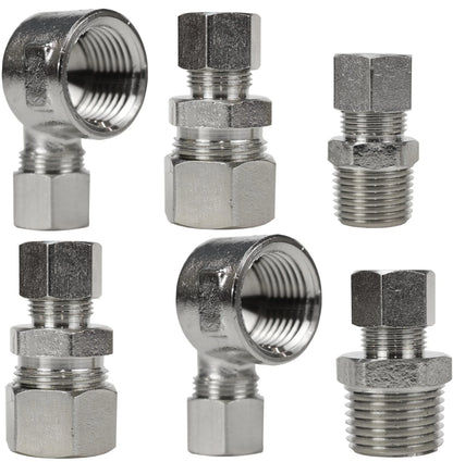 Set of 6 Universal Valve Plumbing Fittings Adapters 1/2, 3/8