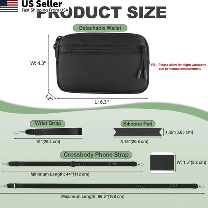 Clip and Go Strap for Phone with Wallet Crossbody (Medium, Black)