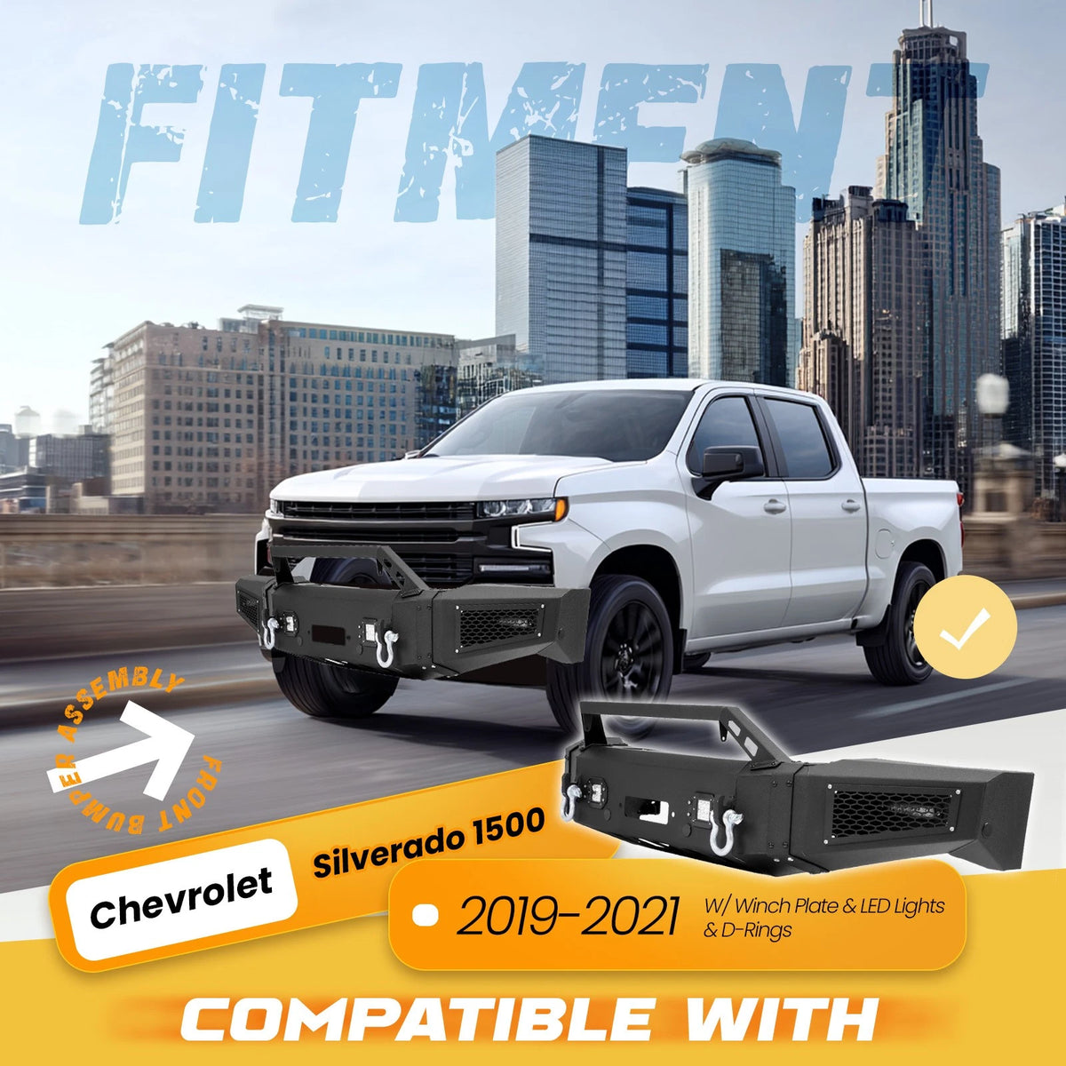 Front Bumper with Winch Plate & LED Lights for Chevrolet Silverado 1500 (2019–2021) - CON-A000000667