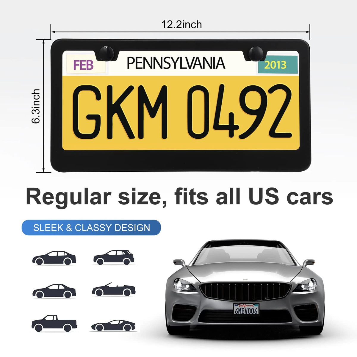 2X License Plate Frames for Universal Fit (Stainless Steel, Black)