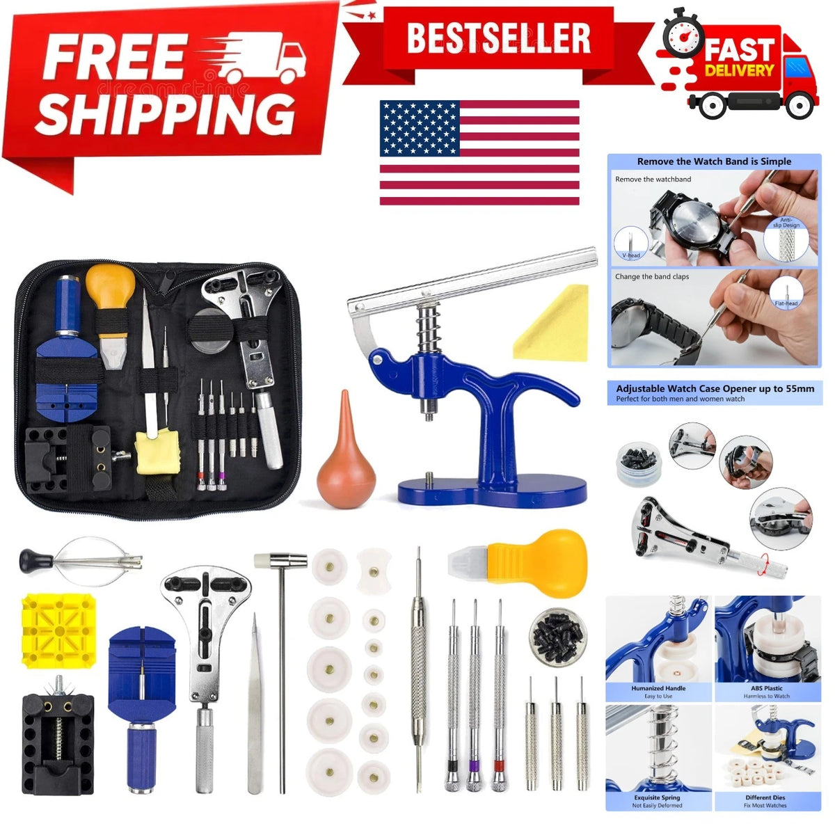Professional Watch Repair Kit with Spring Bar & Press Tool