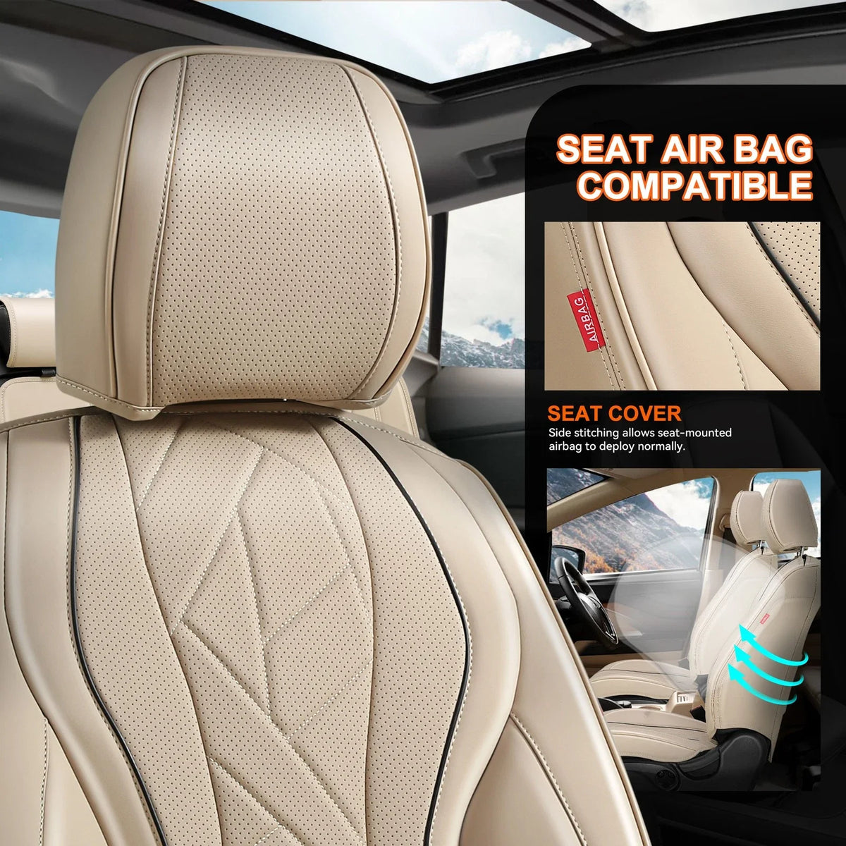 1st Front Row Bucket Seat Cover for Universal Fit - Beige