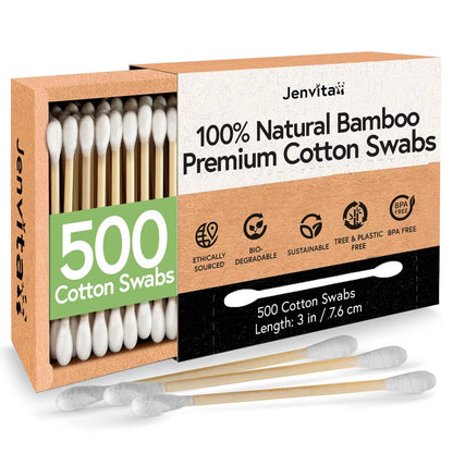 500 Pack Bamboo Cotton Swabs Double Tipped Ecofriendly for All Ages and Pets