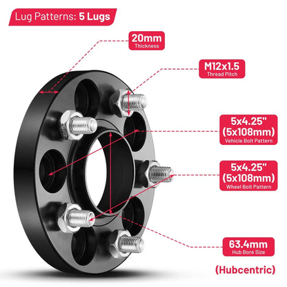 2X 20mm Hubcentric Wheel Spacers 5x108 12x1.5 for Lincoln Continental