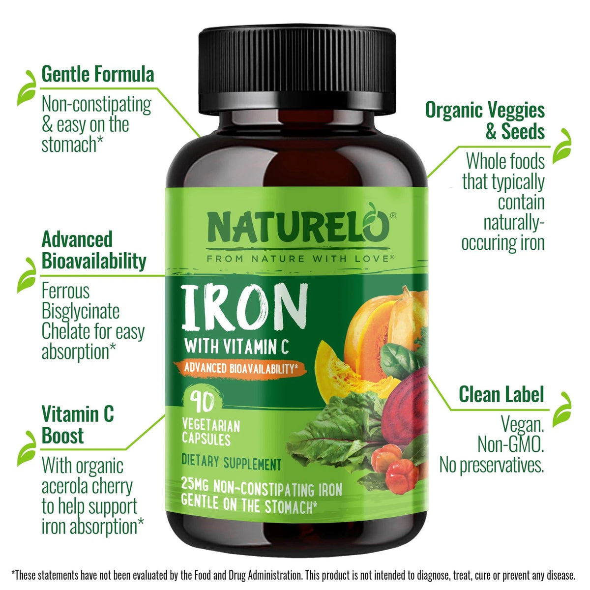 Vegan Iron Supplement with Vitamin C - 90 Count (Pack of 1)