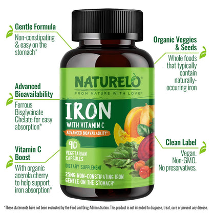 Vegan Iron Supplement with Vitamin C - 90 Count (Pack of 1)