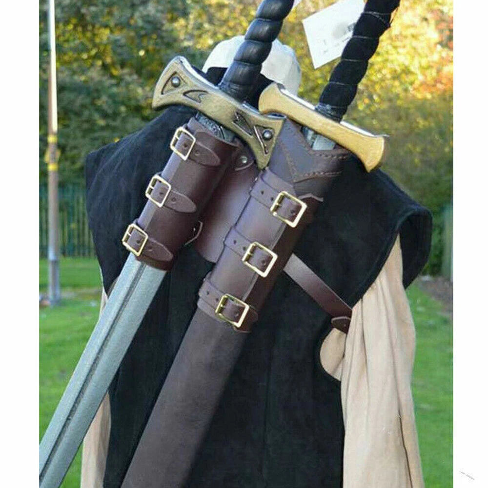 Medieval Style Sword Back Sheath Scabbard Holder for Warrior (One/Double Shoulders)