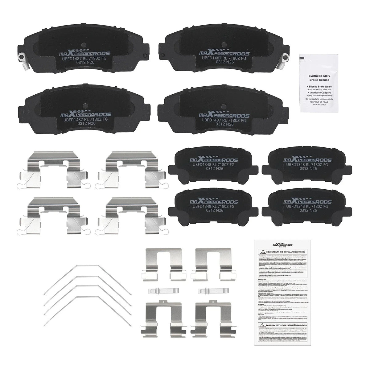 Front & Rear Ceramic Brake Pads Kit for Honda Odyssey (2011–2017) D1281