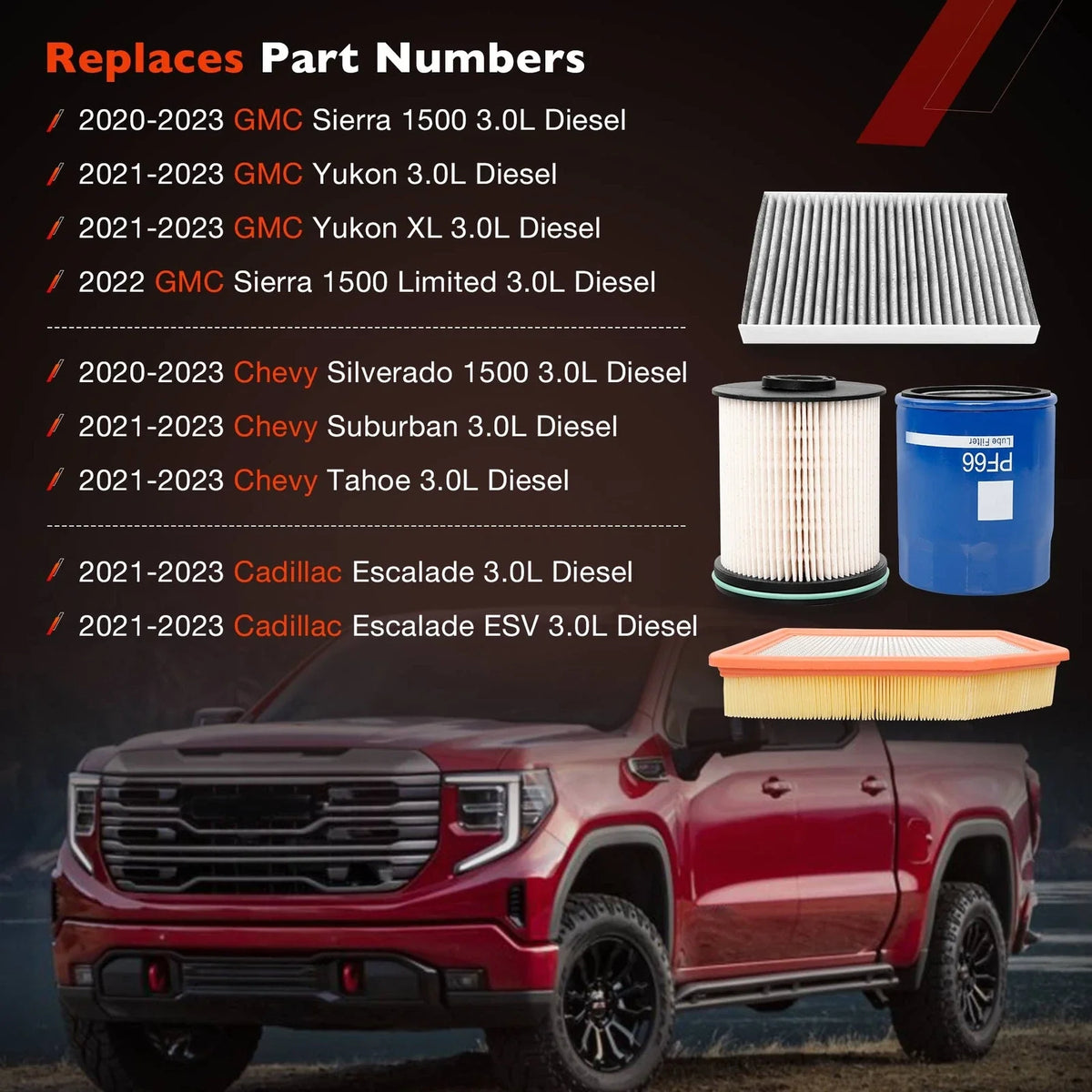 3.0L Duramax Diesel Filter Kit for Chevy Silverado 1500 GMC Yukon (2020–2023) TP1015
