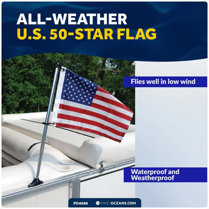 Pontoon Flag Pole Socket with US Flag for Boats (12" x 18")