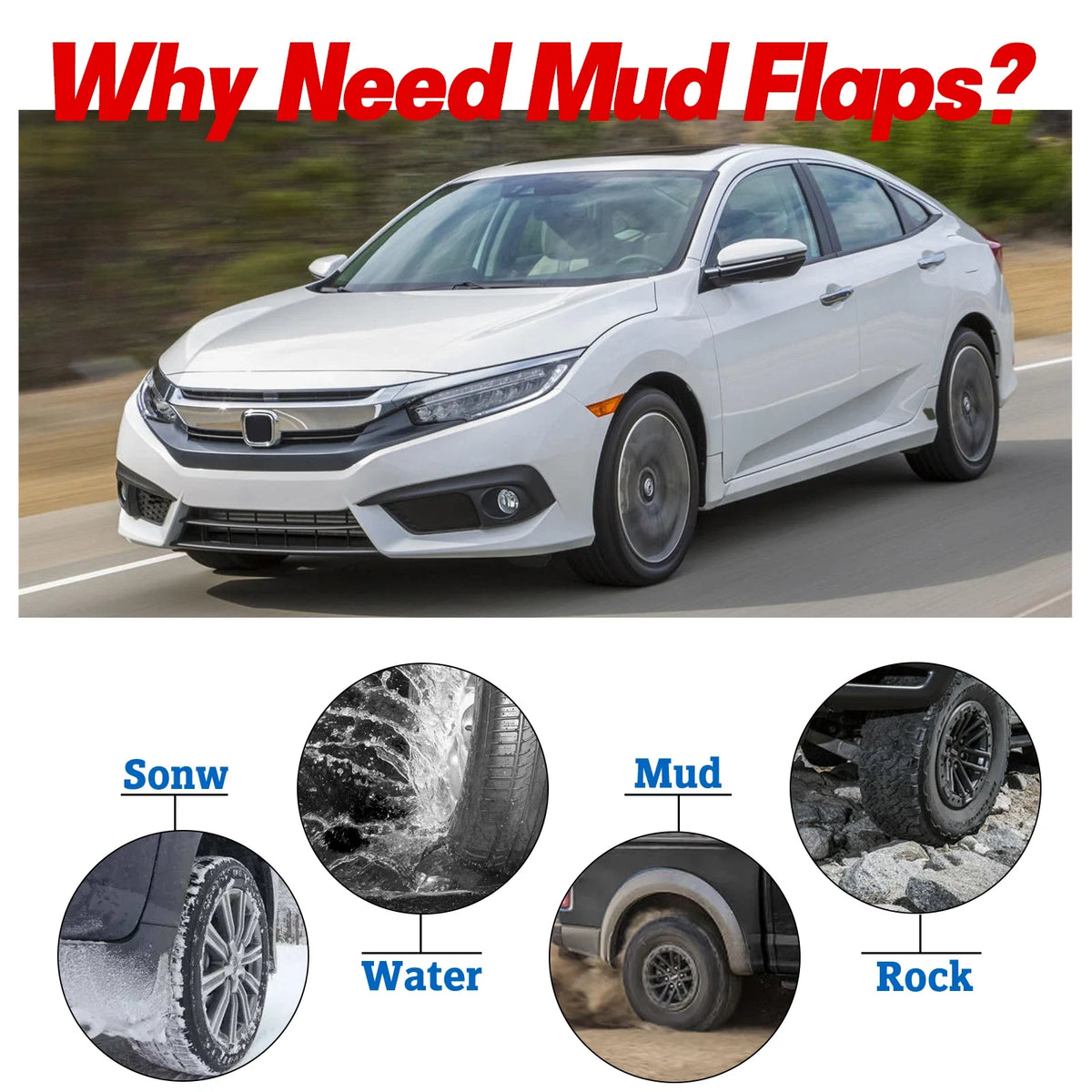 4PC Splash Guards Mud Flaps for Honda Civic Sedan (2016–2019) 1.5L