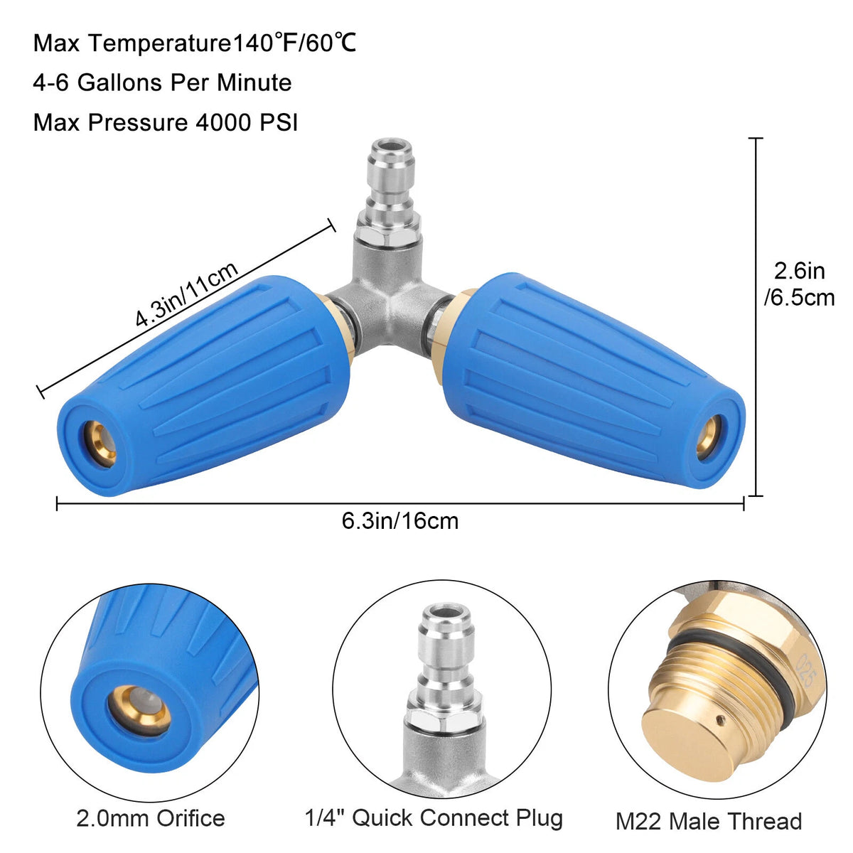 Dual Turbo Nozzle for Pressure Washer 4000 PSI 4-6 GPM 1/4" Quick Connect