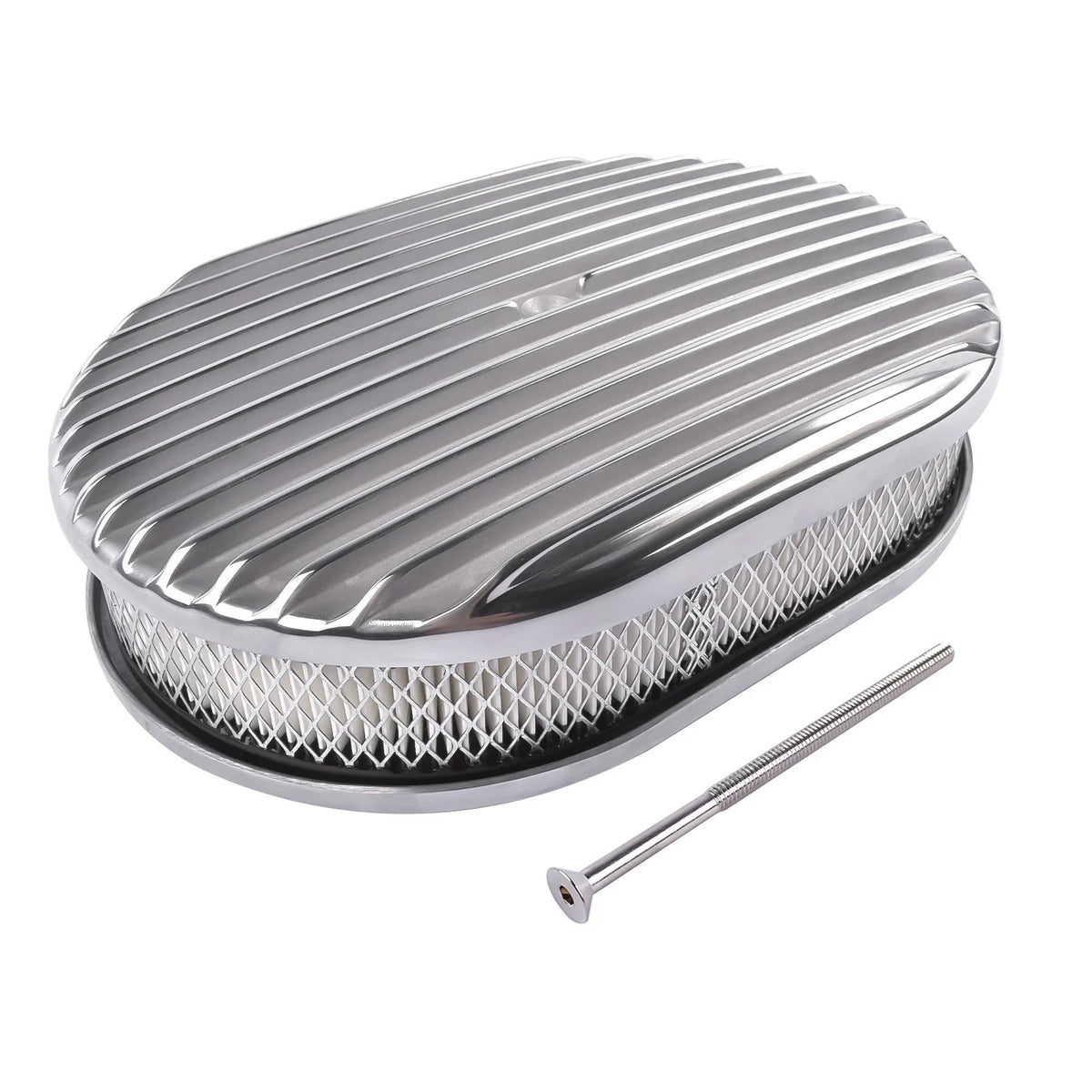 12" Oval Aluminum Full Finned Air Cleaner for Chevy Ford (Polished)