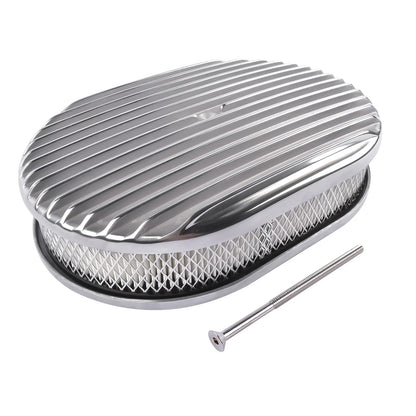12" Oval Aluminum Full Finned Air Cleaner for Chevy Ford (Polished)