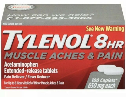 100 Count Tylenol 8 Hour Muscle Pain Treatment for Pain Relief