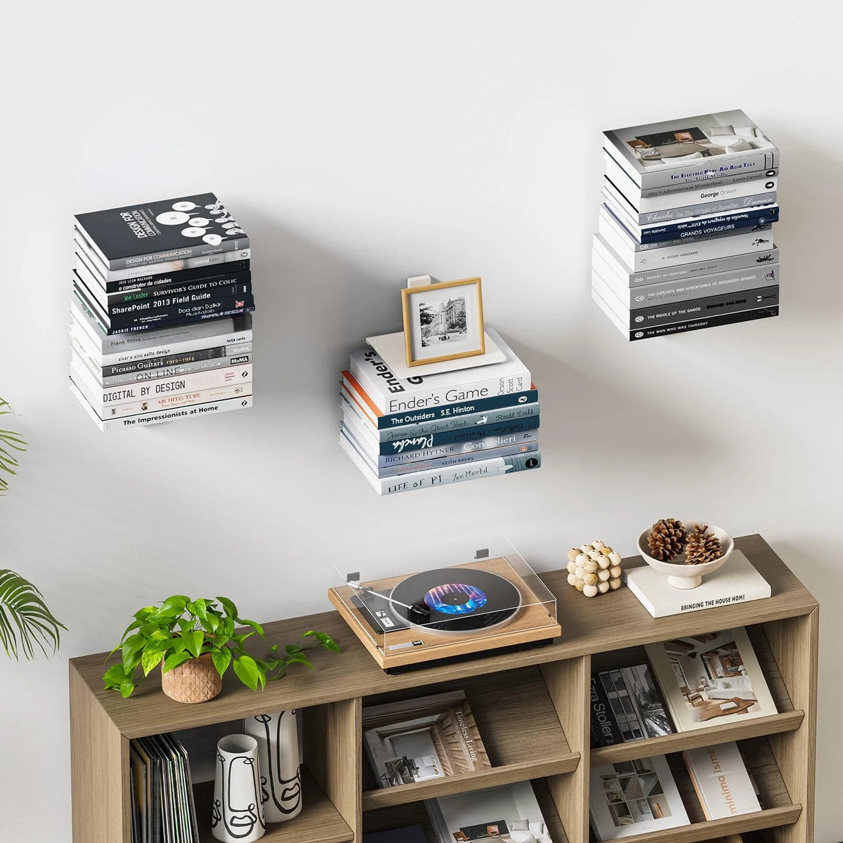 Set of 2 Floating Book Shelves for Wall, 6 Tier Invisible Design