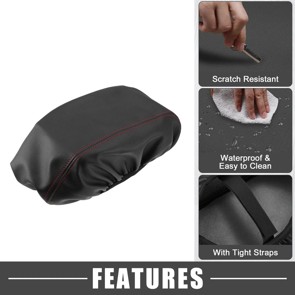Center Console Armrest Cover for Dodge Durango (2011–2021) Black Red Stitches 723115424430