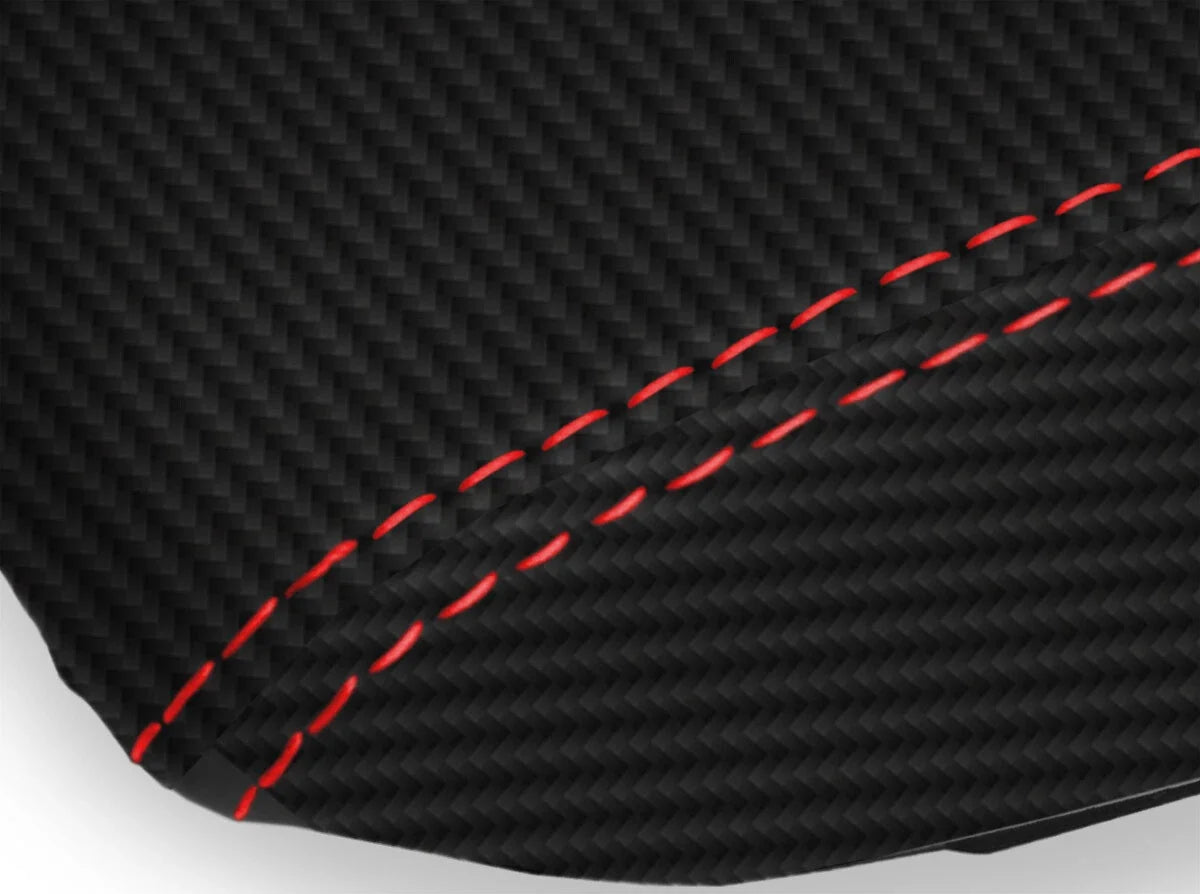 Console Lid Armrest Cover for Chevrolet Cruze (2016–2018) Carbon Fiber Red Stitch