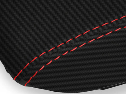 Console Lid Armrest Cover for Chevrolet Cruze (2016–2018) Carbon Fiber Red Stitch