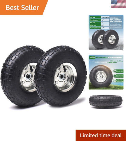 Set of 2 High-Traction 10-Inch Tires & Wheels for Garden Carts & Dollies