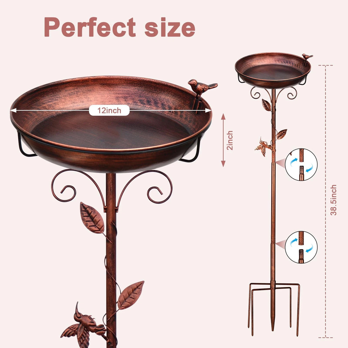 Metal Bird Bath for Outdoor Garden Decor (38.5 Inch, Bronze)