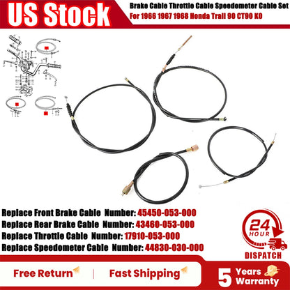 Set of 4 Brake Throttle Speedo Cables for Honda Trail 90 CT90 (1966–1968)
