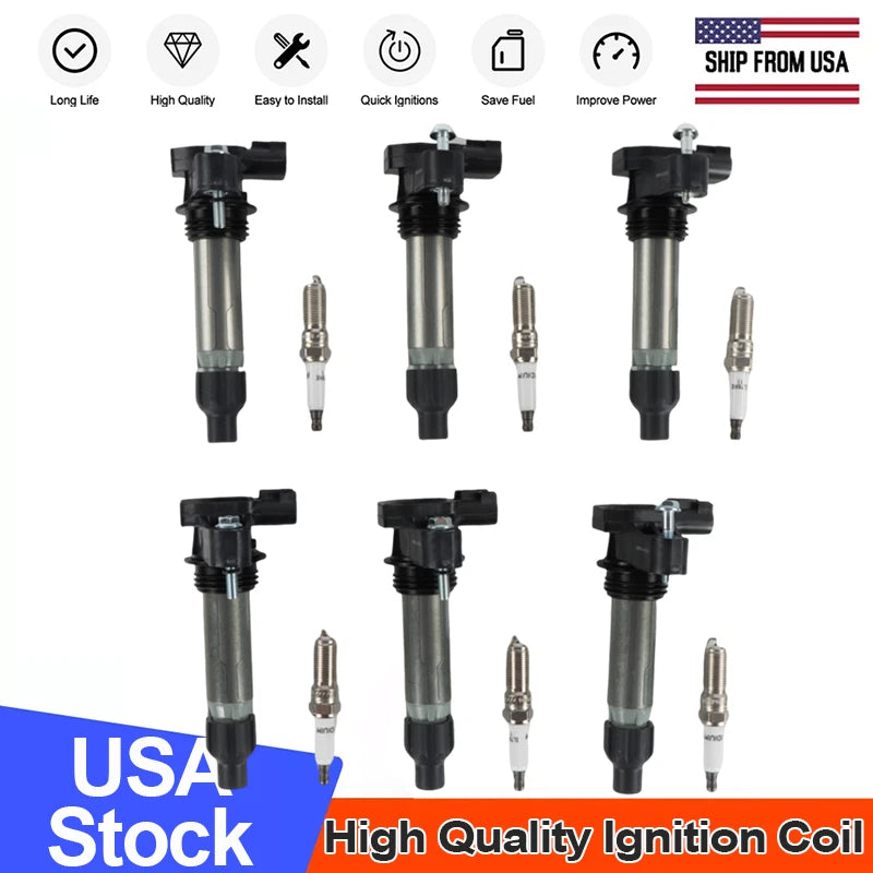 Set of 6 Ignition Coils + 6 Iridium Spark Plugs for Buick Chevrolet V6 3.6L (2007–2016)