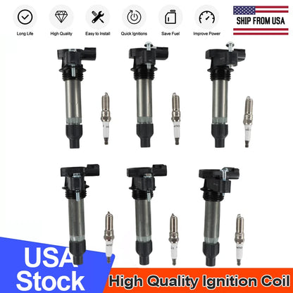 Set of 6 Ignition Coils + 6 Iridium Spark Plugs for Buick Chevrolet V6 3.6L (2007–2016)