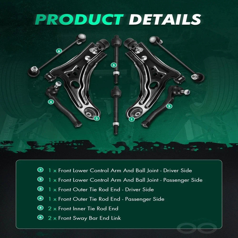 Set of 8 Front Lower Control Arm Tie Rod Kit for Chevrolet Pontiac Suzuki