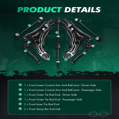 Set of 8 Front Lower Control Arm Tie Rod Kit for Chevrolet Pontiac Suzuki