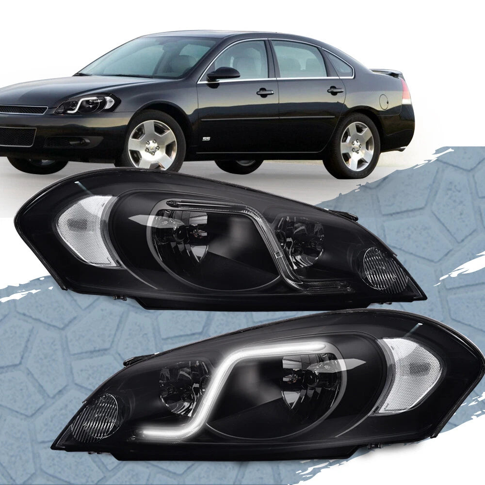 LED DRL Smoke Headlights for Chevy Impala/Monte Carlo (2006–2016) J-02HLA4538BSW, GM2503261, GM2502261