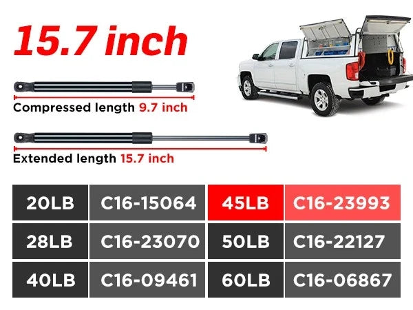 2X Gas Struts 15.7" 45lbs for Snugtop Topper Canopy Toolbox Lid