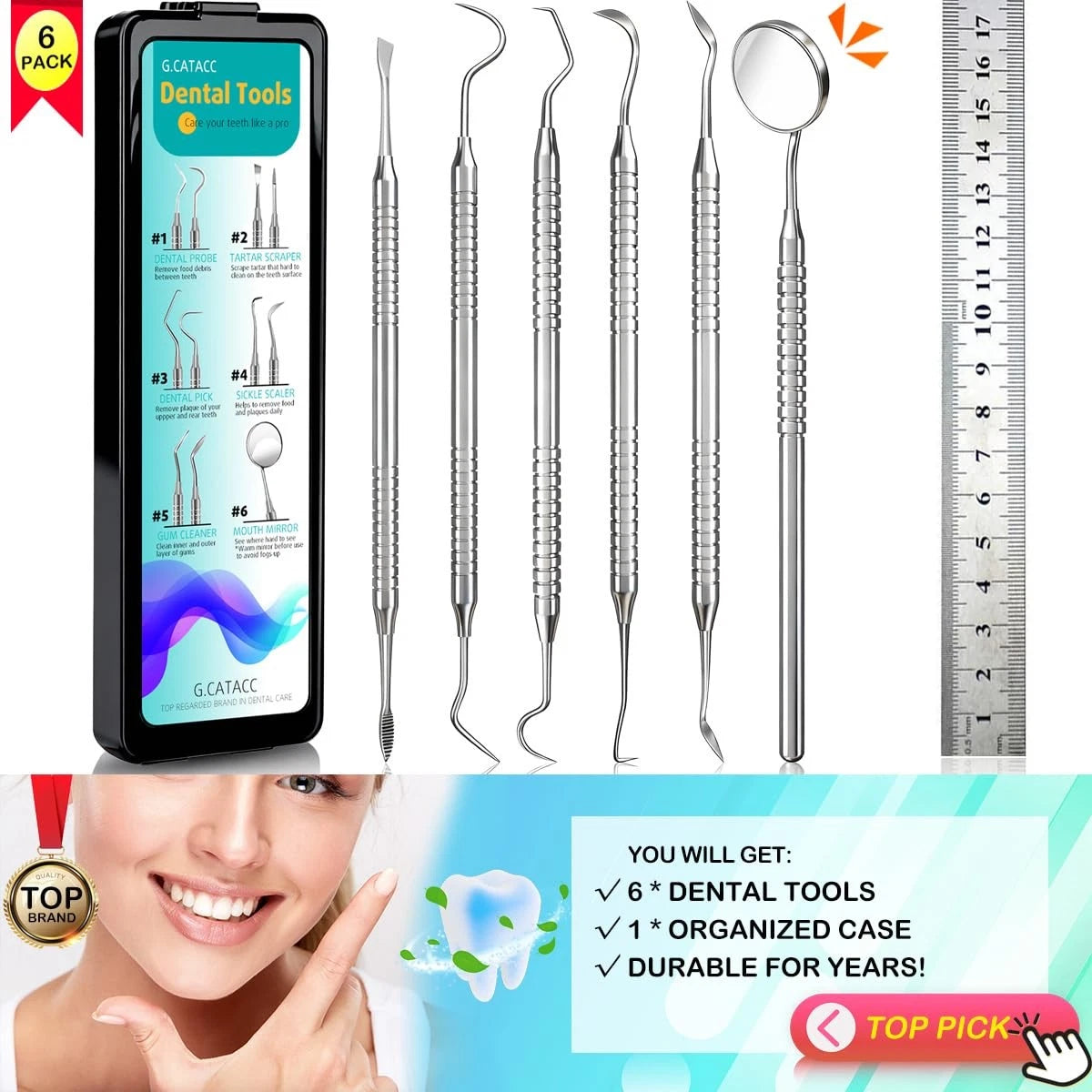 Dental Pick Tool for Teeth Cleaning with Case - Black