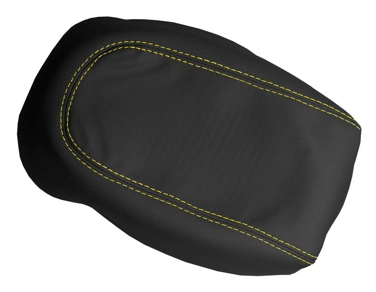 Leather Console Lid Armrest Cover for Hyundai Santa Fe (2001–2006) Yellow Stitch