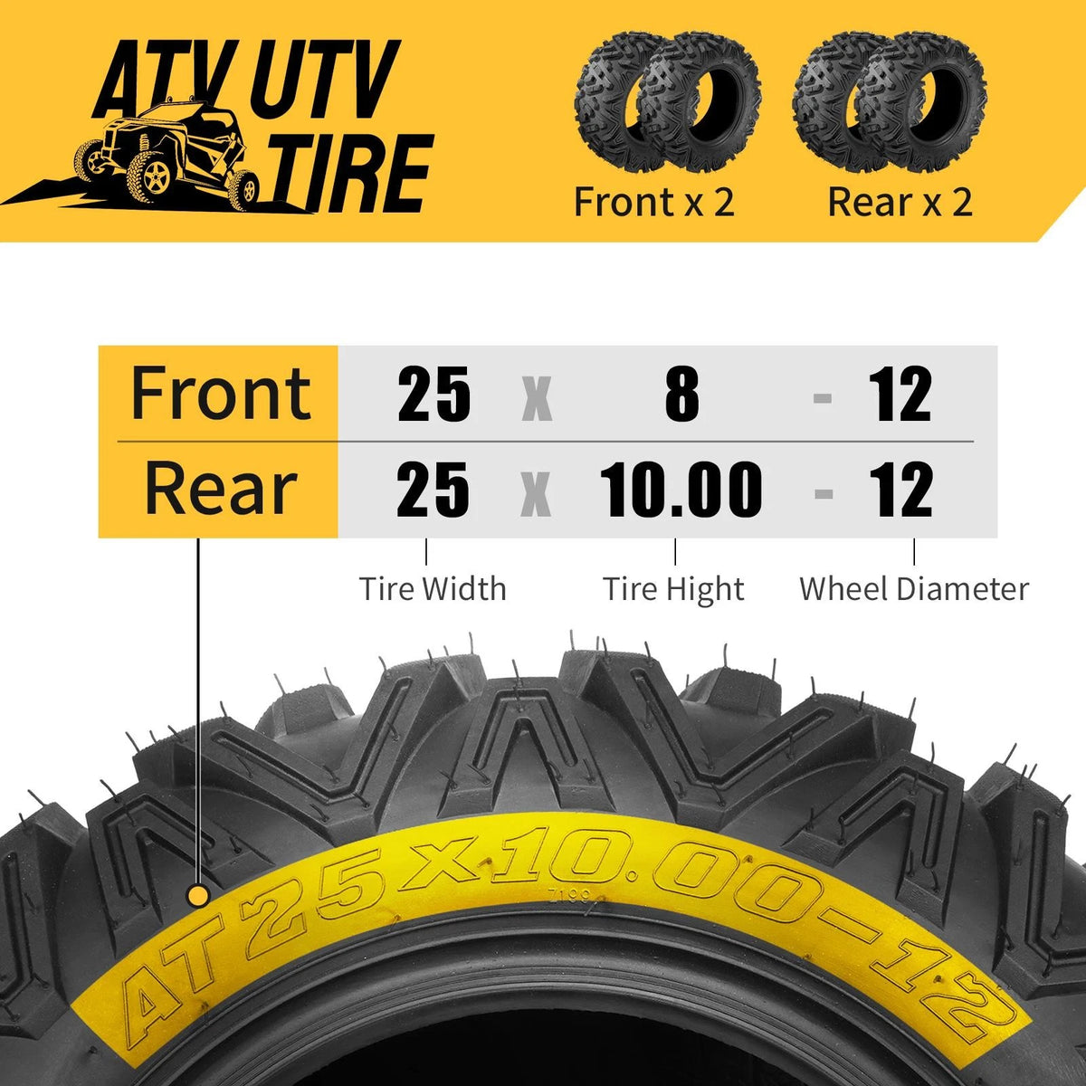 Set of 4 All Terrain ATV UTV Tires 25x8-12 25x10-12 (Fits )