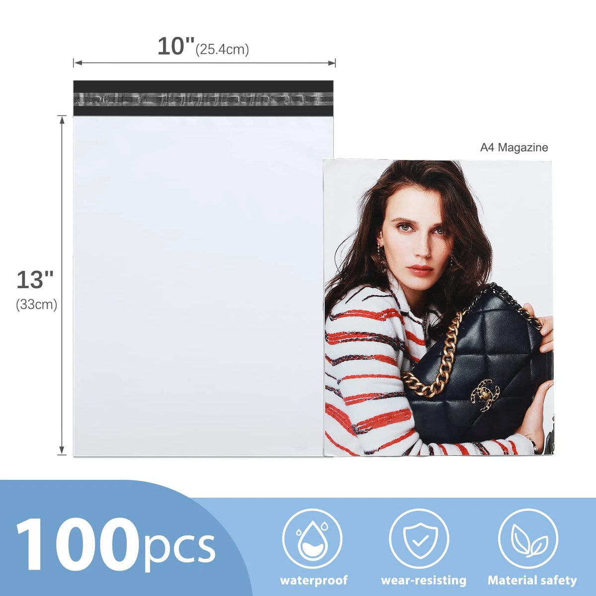 Set of 100 Metronic Poly Mailers 10x13 Small White Shipping Bags