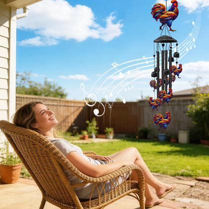 7 Chickens Wind Chime with 6 Bells for Garden Patio Decor