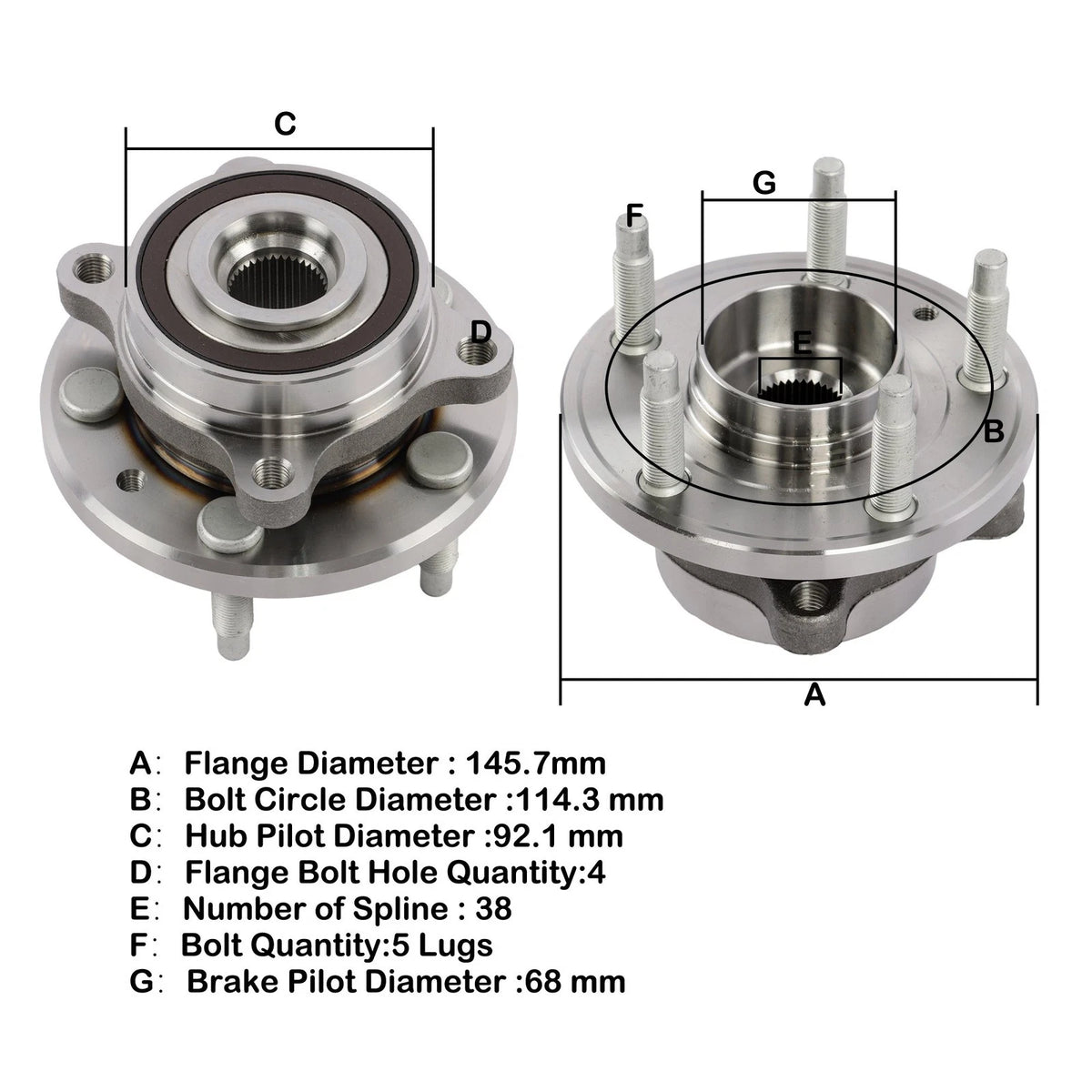 1Pc Rear Wheel Hub and Bearing Assembly for Ford Flex Taurus (2009–2019) BCK6710K
