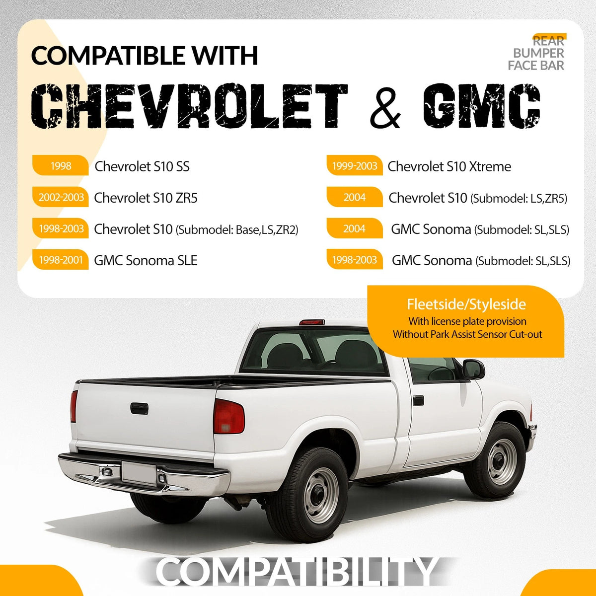 Chrome Rear Step Bumper Face Bar for Chevy S10 Sonoma (1998–2004) #15007517